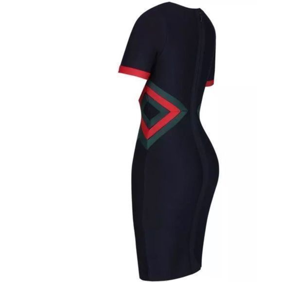 Elegant Black Dress with Red and Green Accents - Picture 2 of 8